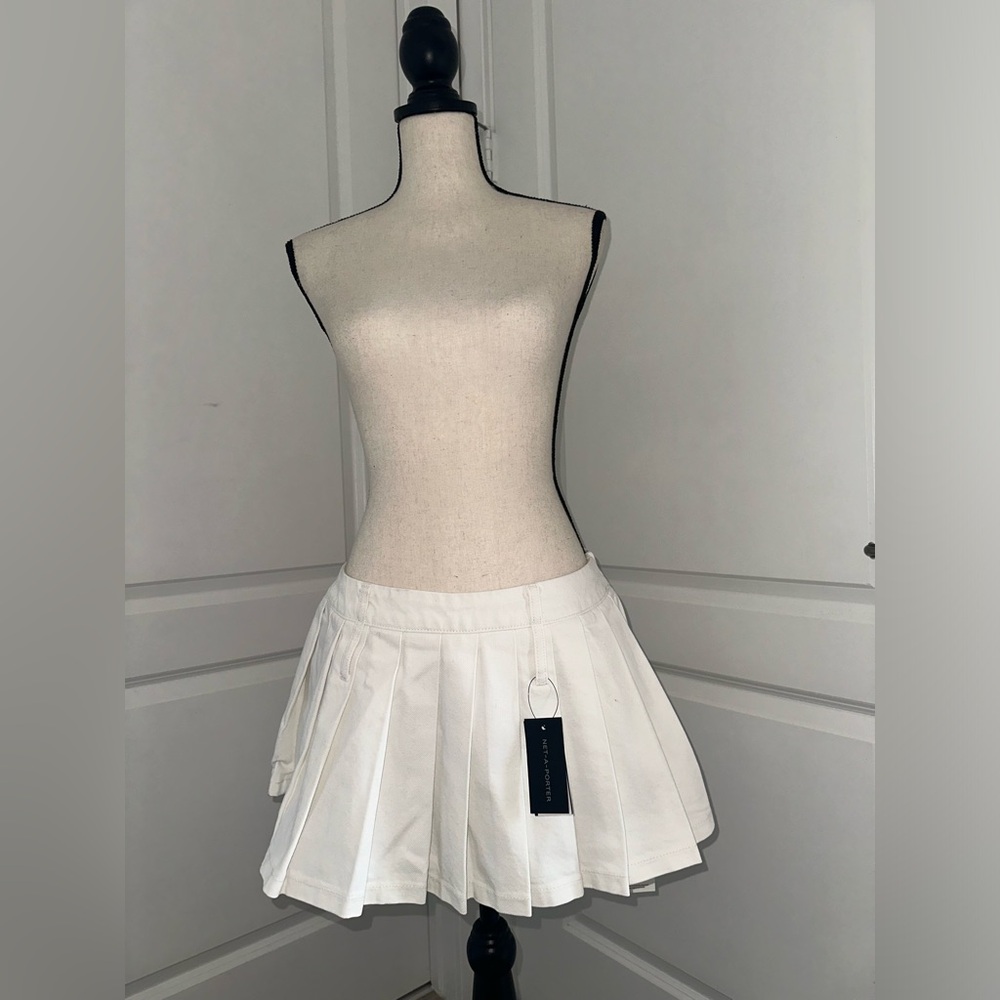 The Frankie Shop Blake Pleated Denim Mini Skirt NWT White Size S